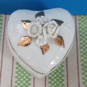 Vintage white milk glass with gold roses trinket box
